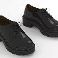 Black Lace up Leather Shoes With Thick Sole And Shiny Upper Design