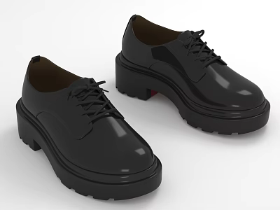Black Lace up Leather Shoes With Thick Sole And Shiny Upper Design 3d model
