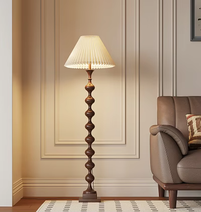 Elegant Modern Floor Lamp In Living Room With Brown Sofa And Unique Design 3d model