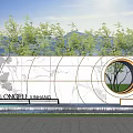 Modern Building Exterior Wall With Marble Texture Circular Window Lush Trees And Mountain View