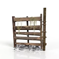 Rustic Wooden Fence Structure With Vines And Stones At The Bottom
