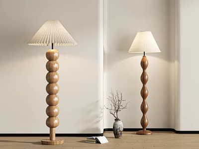 Stylish Wooden Floor Lamps With Unique Designs In Minimalist Room 3d model