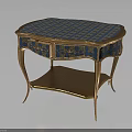 Elegant Blue Checkered Side Table With Gold Accents Carved Details And Lower Tray