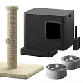 Pet Supplies Include Cat Scratching Post Litter Box And Bowls 3d model