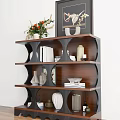 Stylish Dark Wood Entryway Console Table With Shelves And Decorative Items 3d model