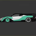 Modern Sleek Sports Car With White Teal Body Aerodynamic Rear Spoiler And Glossy Finish