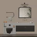 Modern Bathroom Vanity Cabinet With White Countertop Wall Mounted Mirror And Green Plant