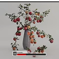 Decorative Vase With Apple Branches And Green Leaves Surrounded By Scattered Apples