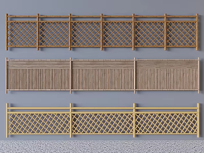 Different Types of Wooden and Bamboo Fences with Lattice and Panel Designs 3d model