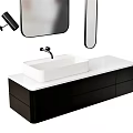 Modern Bathroom Vanity With White Countertop Black Cabinet Chrome Faucet And Mirrors