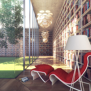 modern library 3d model