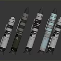 Various Detailed Rocket Models Displayed on Dark Background with Metallic Finishes