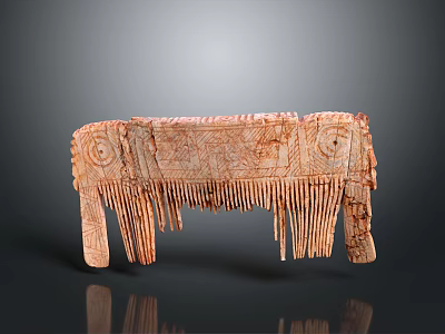 Traditional Hand Carved Wooden Sculpture With Intricate Patterns And Fringed Details 3d model