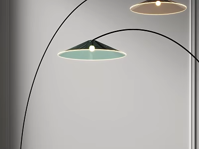 Modern Curved Floor Lamp With Green Shade And White Interior Glowing In Minimalist Room 3d model