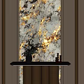 Elegant Foyer Hallway With Golden Framed Illuminated Textured Wall Black Console Table Vase And Decor