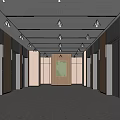 Modern Elevator Lobby Interior Design With Multiple Doors Neutral Walls And Ceiling Lines 3d model