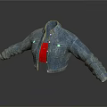 Blue Denim Jacket With Open Front Red Inner Layer And Pockets Displayed On Gray Background 3d model