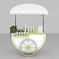 White Utility Cart with Canopy Green Plants Bottled Items and Green Wheels Mobile Vendor Stand