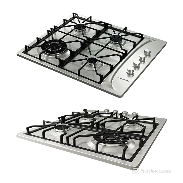 Stainless Steel Gas Cooktop With Four Burners And Control Knobs Kitchen Appliance 3d model 