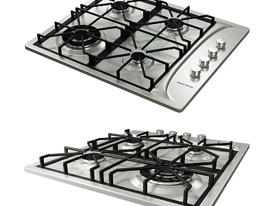 Stainless Steel Gas Cooktop With Four Burners And Control Knobs Kitchen Appliance 3d model