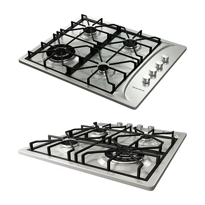 Stainless Steel Gas Cooktop With Four Burners And Control Knobs Kitchen Appliance 3d model