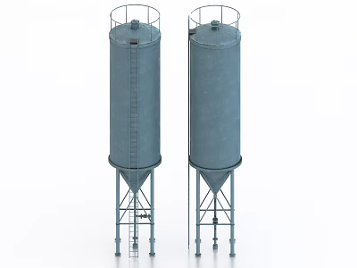 Two Large Industrial Storage Tanks with Metal Ladders and Support Frames 3d model