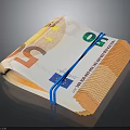 Bundled Stack of 50 Euro Banknotes Secured with Blue Strap