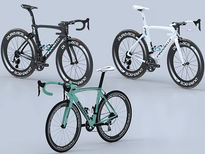 Modern Road Bicycles in Black White and Teal Colors with Sleek Design 3d model