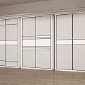 Modern White Wardrobe with Sliding Doors and Sleek Panel Design in Minimalist Interior with Wooden Flooring
