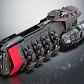 Sci-Fi Spaceship Black And Red Large Mechanical Structure With Multiple Engines And Futuristic Design Details