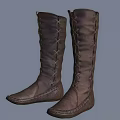 Brown Leather Tall Boots With Classic Lace Up Design And Flat Sole