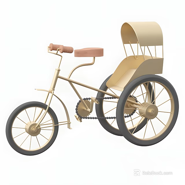 Vintage Beige Tricycle With Carriage Canopy Pink Seat And Black Wheels 3d model 