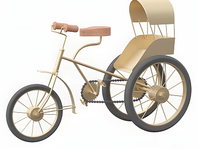 Vintage Beige Tricycle With Carriage Canopy Pink Seat And Black Wheels 3d model
