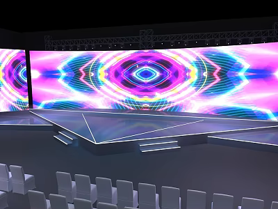 Colorful Stage Design With Large LED Screens Geometric Patterns White Steps And Audience Seats 3d model