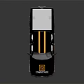 Black Pickup Truck with Yellow Stripes Material Haul Lettering and White Rims