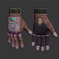 Mechanical Tech Inspired Gloves With Brown Black Design Green Yellow Buttons And Metallic Accents