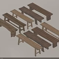 Natural Wooden Benches With Different Rustic Designs And Simple Styles 3d model