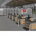 Modern Supermarket Department Store Interior With Wooden Shelves And Ceiling Lighting