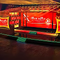 Elegant Stage Design With Red Backdrop Lighting Effects Golden Decorations And Steps 3d model