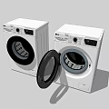 Two White Front Load Washing Machines with Open and Closed Doors Modern Design