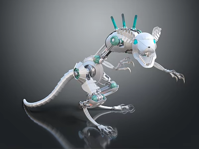 Dinosaur Inspired Smart Machine With Metallic Body Robotic Limbs And Blue Green Accents 3d model
