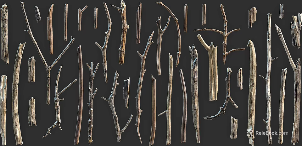 Natural Wooden Branches And Sticks In Various Shapes For Rustic Craft Decor Projects 3d model 
