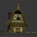 Cartoon Scene Featuring A Small Wooden House With Green Mossy Roof And Grass