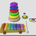 Kids Wooden Educational Toys With Colorful Stacking Rings Xylophone Turtle And Rattle