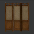 Wooden Three Panel Room Divider Screen With Folding Design And Woven Fabric Panels
