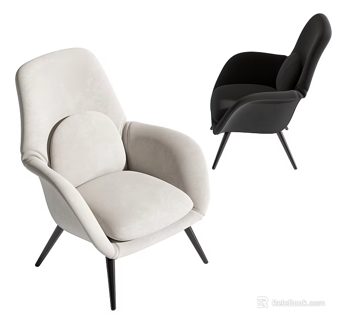 Elegant Modern Single Sofa With Curved Arms Slim Black Legs And Two Tone Colors 3d model 