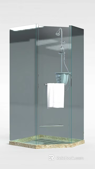 Modern Bathroom Locker with Glass Shower White Towel and Blue Toiletries Storage 3d model 