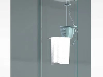 Modern Bathroom Locker with Glass Shower White Towel and Blue Toiletries Storage 3d model