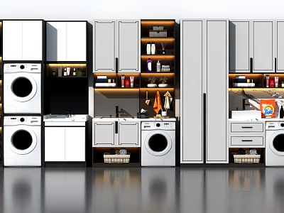 Modern White Bathroom Cabinet Rack With Storage Shelves And Washing Machine 3d model