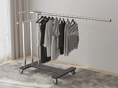 Metal Double Rod Garment Rack With Wheels For Hanging Clothes Indoor 3d model